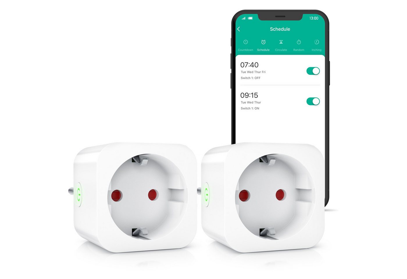 BEARWARE WLAN-Steckdose 2,4 Ghz WiFi Fernsteuerung per Smart life App, Sprachsteuerung, Spar-Set, 2-St., 2er Set, Countdown Timer, Ein und Ausschalttimer, Intervallmodus, Zeitschaltuhr von BEARWARE