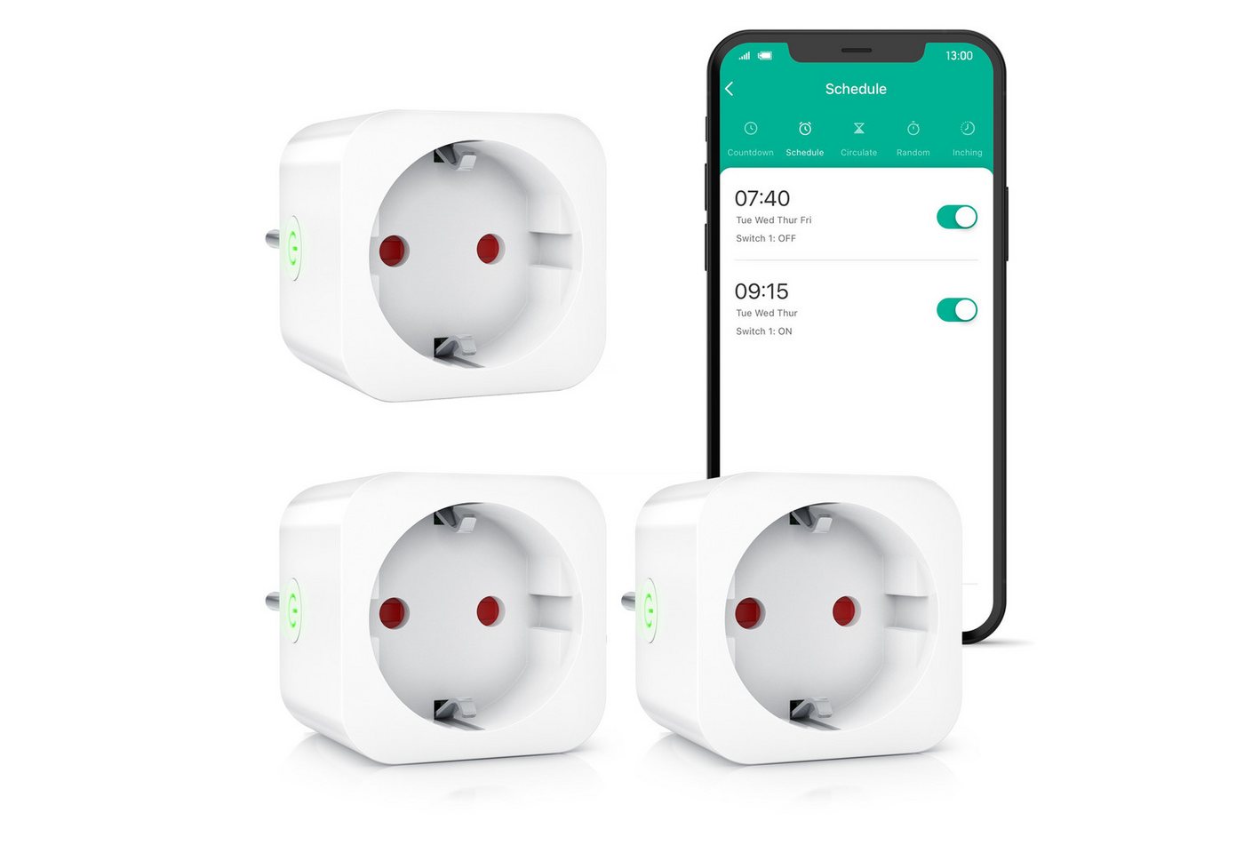 BEARWARE WLAN-Steckdose 2,4 Ghz WiFi Fernsteuerung per Smart life App, Sprachsteuerung, Spar-Set, 3-St., 3er Set, Countdown Timer, Ein und Ausschalttimer, Intervallmodus, Zeitschaltuhr von BEARWARE