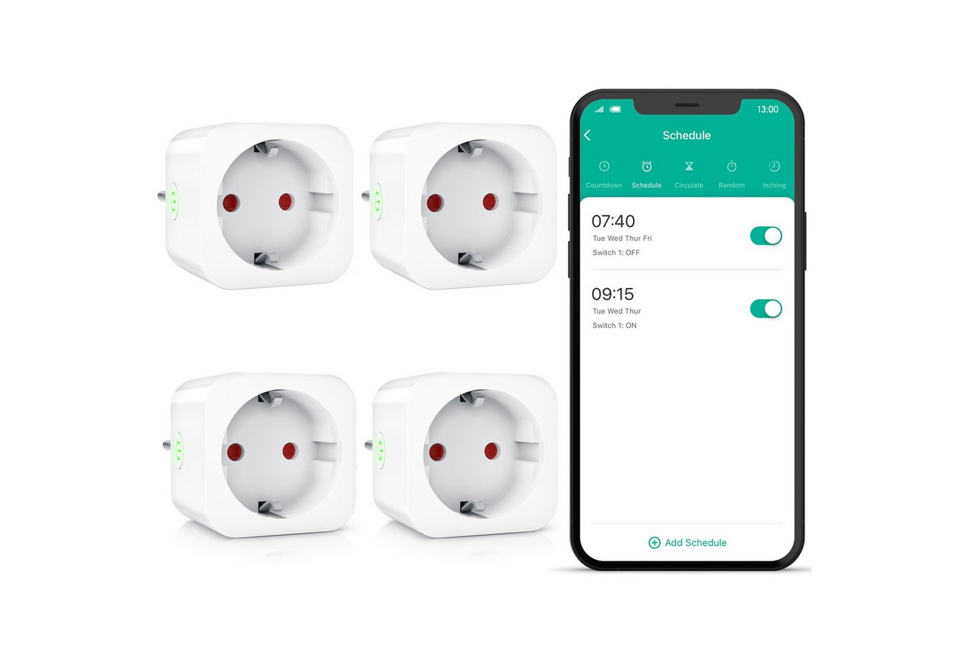 BEARWARE WLAN-Steckdose 2,4 Ghz WiFi Fernsteuerung per Smart life App, Sprachsteuerung, Spar-Set, 4-St., 4er Set, Countdown Timer, Ein und Ausschalttimer, Intervallmodus, Zeitschaltuhr von BEARWARE