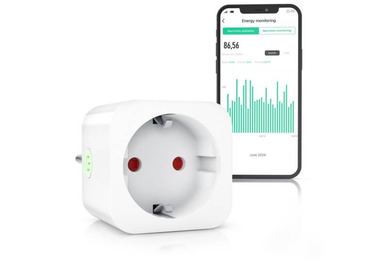 BEARWARE WLAN-Steckdose mit Strommessung, 2,4Ghz WiFi Fernsteuerung per App, Sprachsteuerung, 1-St., Zeitschaltuhr, Energiekostenmessgerät, Smart life App, Timer von BEARWARE