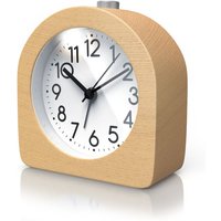 Bearware - Wecker analog ohne Ticken - halbrund - Holz hell - Retro Design - beleuchtetes Ziffernblatt mit Licht - lautlos - Reisewecker - Weckton von BEARWARE