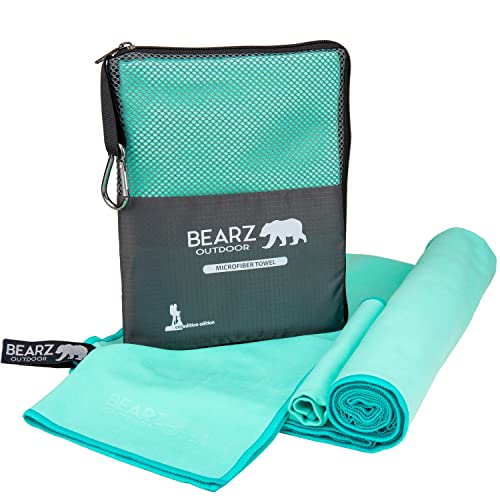 BEARZ Outdoor Mikrofaser Handtuch Set (120x60cm & Klein Gesichtshandtuch) - Leicht Strandhandtuch, Schnelltrocknend Reisehandtuch Sporthandtuch - Microfaser Handtücher für Camping Fitness, Mintgrün von BEARZ Outdoor