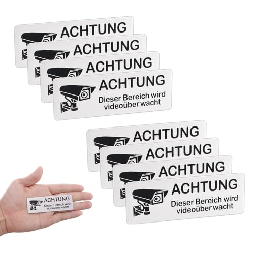 BEASAFY 8 Stück Schild Videoüberwachung, 8.5x3cm Aluminium Schild Kameraüberwachung, Hinweisschild Videoüberwachung mit Selbstklebend von BEASAFY