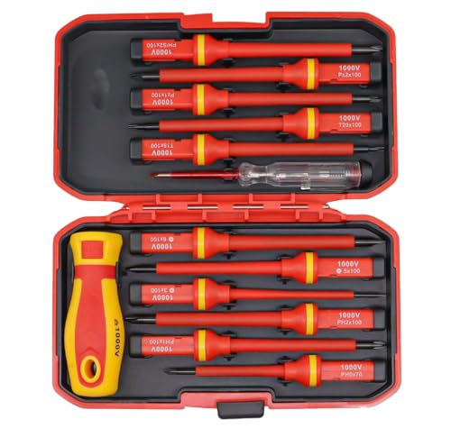 BEASAFY 13 Stück VDE Schraubendreher Set, Isolierte Elektriker Schraubendreher, Schraubenzieher Set mit Spannungsprüfer für Spannungen bis 1000V, Werkzeug Set inkl Schlitz & Torx & PH & PZ von BEASAFY