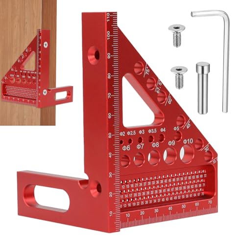 BEASAFY 3D-Gehrungswinkel, 22.5-90 Grad Aluminiumlegierung Winkelmesser, Hochpräzises Layout-Messwerkzeuge, Rot Multifunktional Anreisswerkzeug mit Dübelstift für Ingenieure Schreiner von BEASAFY