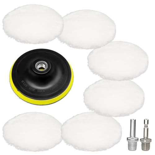 BEASAFY 6 Stück Polieraufsatz Akkuschrauber Set, 125mm Polierpad mit Polierteller und Adapter, Poliermaschine Aufsatz für Autopolieren von BEASAFY
