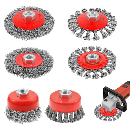 BEASAFY 6 Stück Bürstenaufsatz Winkelschleifer, 75mm/ 100mm Drahtbürste Flex, Edelstahldraht Zopfbürste mit Gewinde M14x2, Topfbürste Winkelschleifer für Schleifen, Entrosten, Reinigen von BEASAFY