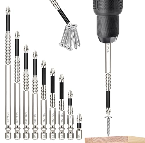 BEASAFY 9 Stück High-Magnetic Screwdriver Drill Bit Set, Rutschfest Magnetische Bits, Hochmagnetischer Schraubendreher-Bohrer-Bit-Satz(25/50/65/70/75/90/100/120/150 mm) von BEASAFY