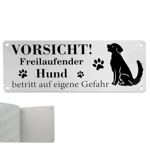 BEASAFY Vorsicht Hund Schild, 25x9cm Warnung Vor dem Hund Schilder, Warnung Vor Dem Hund, Aluminium Mit Selbstklebend und Vorgebohrten Löchern(Silber) von BEASAFY