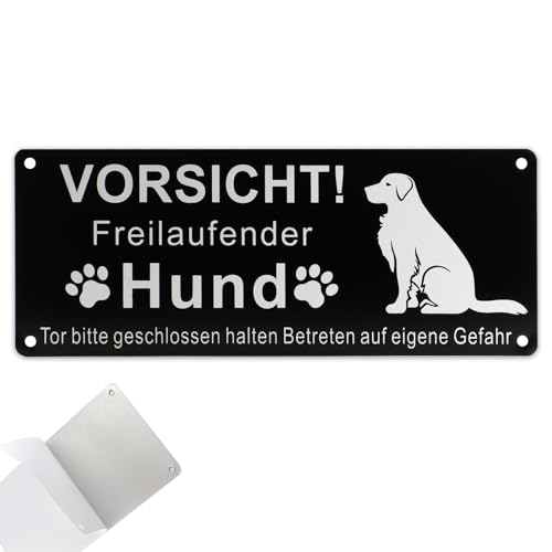 BEASAFY Vorsicht Hund Schild, 25x10cm Warnung Vor dem Hund Schilder, Warnung Vor Dem Hund, Aluminium Mit Selbstklebend und Vorgebohrten Löchern(Schwarz) von BEASAFY