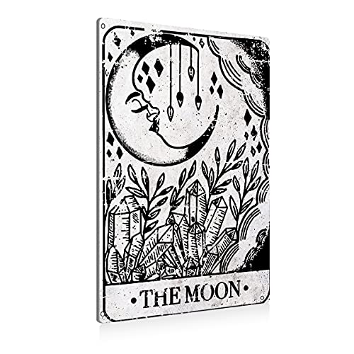 BEASTZHENG Tarot Cards The Moon Metall-Blechschild Wanddekoration Schwarz Vintage Schild für Zuhause Wohnzimmer Schlafzimmer Dekor Geschenke von BEASTZHENG