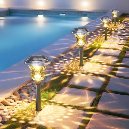 BEAU JARDIN 4 Stück Solarlampen für Außen Garten Solarleuchten Farben Wechselnd Solarlampe Wasserdichte Edelstahl Glas Gartenleuchte für Rasen von BEAU JARDIN