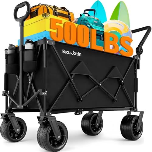 BEAU JARDIN Klappbarer Bollerwagen – 200L 230KG Tragfähigkeit, All-Terrain-Räder 16cm | Faltbarer Transportwagen für Strand, Camping & Garten | 600D Polyester, Stahlrahmen, Schwarz BEAU JARDIN Klappbarer Bollerwagen – 200L 230KG Tragfähigkeit, All-Terrain-Räder 16cm | Faltbarer Transportwagen für Strand, Camping & Garten | 600D Polyester, Stahlrahmen, Schwarz von BEAU JARDIN