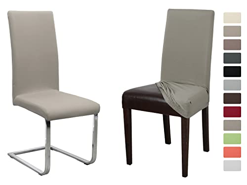 BEAUTEX 2er Set Jersey Stuhlhusse (Farbe wählbar), elastische Uni Stretch-Husse aus Baumwolle Bi-Elastisch (Stein) von BEAUTEX