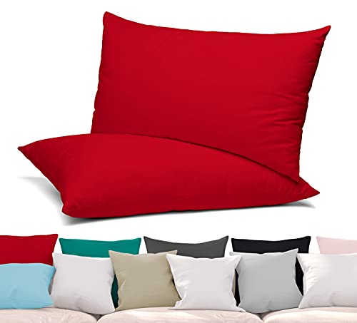 BEAUTEX 2er Set Kissenbezug, Kissenhülle aus gekämmter Baumwolle, Premium Jersey 160g/m², Größe und Farbe wählbar (40x40 cm, Rot) von BEAUTEX