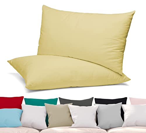 BEAUTEX 2er Set Kissenbezug, Kissenhülle aus gekämmter Baumwolle, Premium Jersey 160g/m², Größe und Farbe wählbar (40x60 cm, Gelb) von BEAUTEX