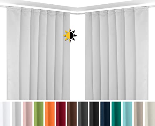 BEAUTEX 2er Set Kräuselband Verdunkelungsvorhang mit U-Band, Gardinen abdunkelnd und Blickdicht (B=140 cm, H=145 cm, Hellgrau) von BEAUTEX