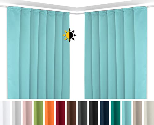 BEAUTEX 2er Set Kräuselband Verdunkelungsvorhang mit U-Band, Gardinen abdunkelnd und Blickdicht (B=140 cm, H=225 cm, Himmelblau) von BEAUTEX