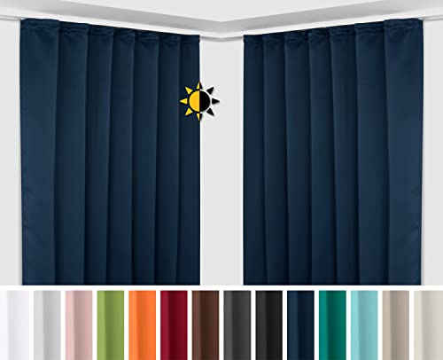 BEAUTEX 2er Set Kräuselband Verdunkelungsvorhang mit U-Band, Gardinen abdunkelnd und Blickdicht (B=140 cm, H=225 cm, Navyblau) von BEAUTEX