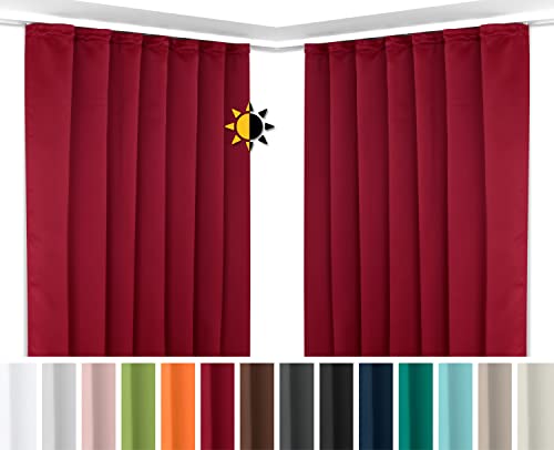 BEAUTEX 2er Set Kräuselband Verdunkelungsvorhang mit U-Band, Gardinen abdunkelnd und Blickdicht (B=140 cm, H=245 cm, Bordeaux) von BEAUTEX