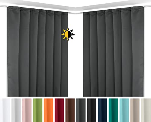 BEAUTEX 2er Set Kräuselband Verdunkelungsvorhang mit U-Band, Gardinen abdunkelnd und Blickdicht (B=140 cm, H=245 cm, Dunkelgrau) von BEAUTEX