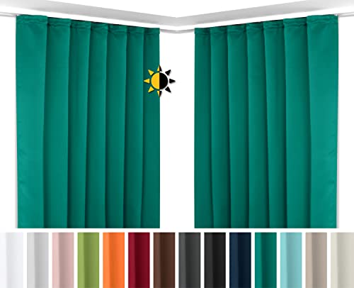 BEAUTEX 2er Set Kräuselband Verdunkelungsvorhang mit U-Band, Gardinen abdunkelnd und Blickdicht (B=140 cm, H=245 cm, Petrol) von BEAUTEX