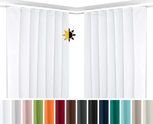 BEAUTEX 2er Set Kräuselband Verdunkelungsvorhang mit U-Band, Gardinen abdunkelnd und Blickdicht (B=140 cm, H=245 cm, Weiß) von BEAUTEX