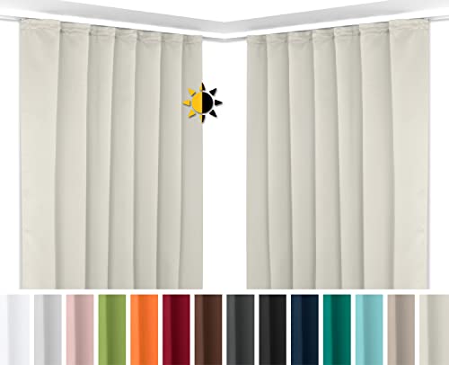 BEAUTEX 2er Set Kräuselband Verdunkelungsvorhang mit U-Band, Gardinen abdunkelnd und Blickdicht (B=300 cm, H=245 cm, Creme) von BEAUTEX