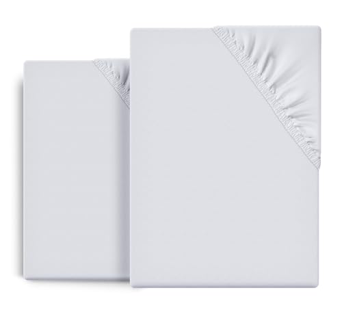 BEAUTEX 2er Set Spannbetttuch Bettlaken Baumwolle, Premium Jersey Stoff 160g/m², Größe und Farbe wählbar (2 Stück 100x200x15 cm, Weiß) von BEAUTEX