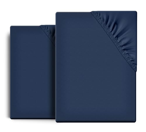 BEAUTEX 2er Set Spannbetttuch Bettlaken Baumwolle, Premium Jersey Stoff 160g/m², Größe und Farbe wählbar (2 Stück 100x200x30 cm, Dunkelblau) von BEAUTEX