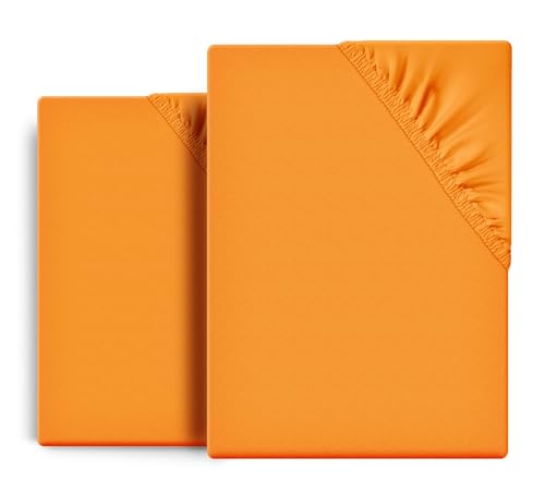 BEAUTEX 2er Set Spannbetttuch Bettlaken Baumwolle, Premium Jersey Stoff 160g/m², Größe und Farbe wählbar (2 Stück 100x200x30 cm, Orange) von BEAUTEX