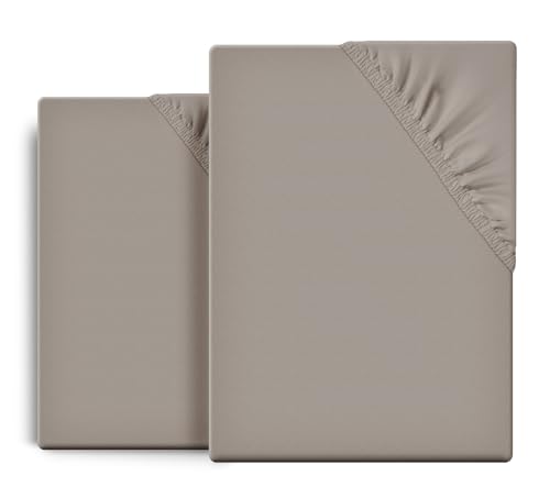 BEAUTEX 2er Set Spannbetttuch Bettlaken Baumwolle, Premium Jersey Stoff 160g/m², Größe und Farbe wählbar (2 Stück 100x200x30 cm, Steingrau) von BEAUTEX