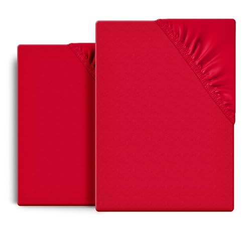 BEAUTEX 2er Set Spannbetttuch Bettlaken Baumwolle, Premium Jersey Stoff 160g/m², Größe und Farbe wählbar (2 Stück 100x200x45 cm, Rot) von BEAUTEX