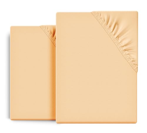 BEAUTEX 2er Set Spannbetttuch Bettlaken Baumwolle, Premium Jersey Stoff 160g/m², Größe und Farbe wählbar (2 Stück 140x200x30 cm, Apricot) von BEAUTEX