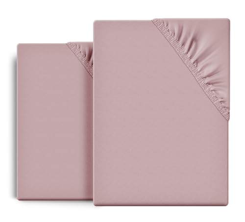 BEAUTEX 2er Set Spannbetttuch Bettlaken Baumwolle, Premium Jersey Stoff 160g/m², Größe und Farbe wählbar (2 Stück 160x200x30 cm, Altrosa) von BEAUTEX