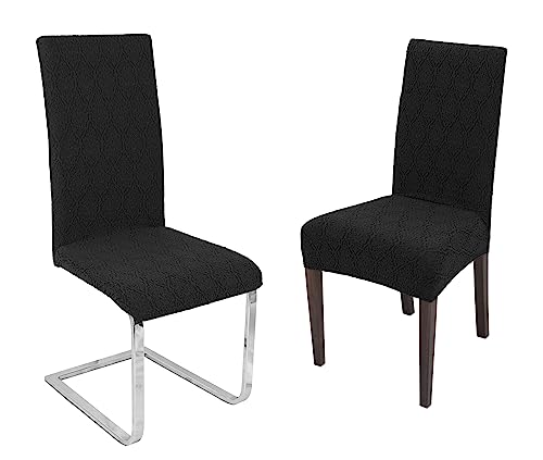 BEAUTEX 2er Set Stuhlhussen, elastische Stretch Hussen Bi-Elastic, Motiv und Farbe wählbar (Motiv Barock, Farbe Schwarz) von BEAUTEX