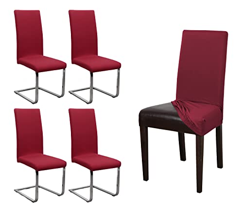 BEAUTEX 4er Set Jersey Stuhlhusse, elastische Stretch Husse Baumwolle Bi-Elastic, Farbe wählbar (Bordeaux) von BEAUTEX