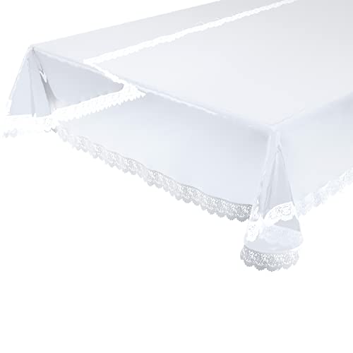 Glasklar Tischdecke aus hochwertigem Eva abwischbar rutschfest mit weißer Vinylspitze, Größe wählbar (Eckig 130x160 cm) von BEAUTEX