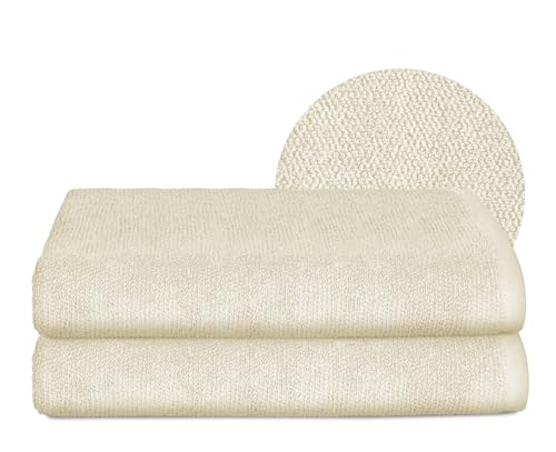 BEAUTEX Handtuch-Set Premium Frottier Sets Made in Europe, 100% Baumwolle 550g/m², Oeko-TEX Zertifiziert (Set: 2 Badetücher - 70x140 cm in Creme) von BEAUTEX