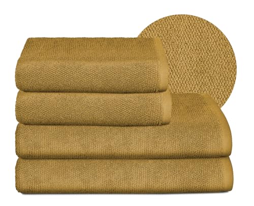 BEAUTEX Handtuch-Set Premium Frottier Sets Made in Europe, 100% Baumwolle 550g/m², Oeko-TEX Zertifiziert (Set: 2 Hand-, 2 Badetücher in Gold) von BEAUTEX