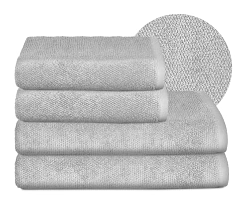 BEAUTEX Handtuch-Set Premium Frottier Sets Made in Europe, 100% Baumwolle 550g/m², Oeko-TEX Zertifiziert (Set: 2 Hand-, 2 Badetücher in Hellgrau) von BEAUTEX