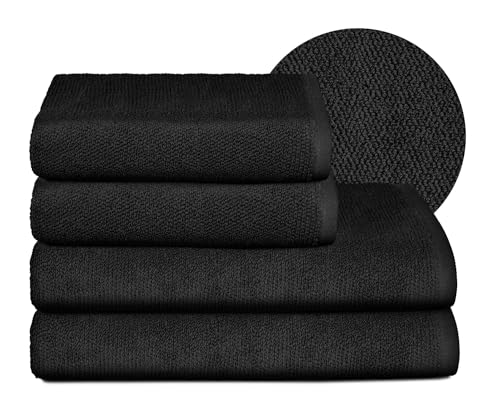 BEAUTEX Handtuch-Set Premium Frottier Sets Made in Europe, 100% Baumwolle 550g/m², Oeko-TEX Zertifiziert (Set: 2 Hand-, 2 Badetücher in Schwarz) von BEAUTEX