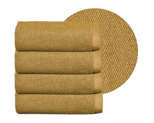 BEAUTEX Handtuch-Set Premium Frottier Sets Made in Europe, 100% Baumwolle 550g/m², Oeko-TEX Zertifiziert (Set: 4 Gästetücher - 30x50 cm in Gold) von BEAUTEX