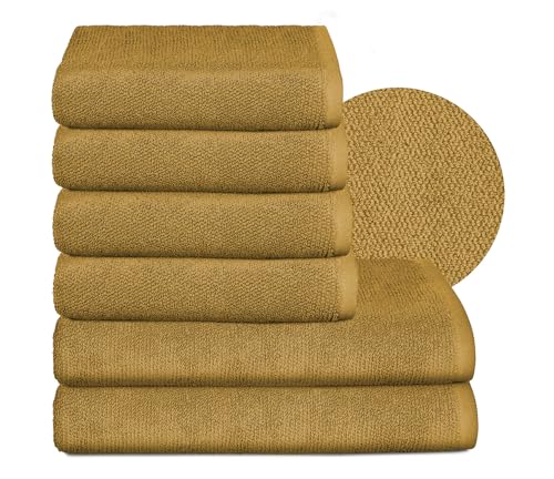 BEAUTEX Handtuch-Set Premium Frottier Sets Made in Europe, 100% Baumwolle 550g/m², Oeko-TEX Zertifiziert (Set: 4 Hand-, 2 Badetücher in Gold) von BEAUTEX