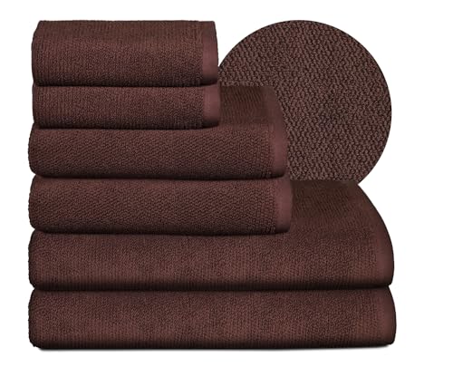 BEAUTEX Handtuch-Set Premium Frottier Sets Made in Europe, 100% Baumwolle 550g/m², Oeko-TEX Zertifiziert (Set: 2 Gäste-, 2 Hand-, 2 Badetücher in Dunkelbraun) von BEAUTEX