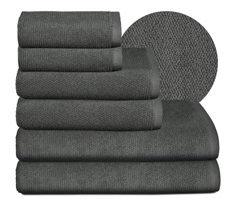 BEAUTEX Handtuch-Set Premium Frottier Sets Made in Europe, 100% Baumwolle 550g/m², Oeko-TEX Zertifiziert (Set: 2 Gäste-, 2 Hand-, 2 Badetücher in Dunkelgrau) von BEAUTEX