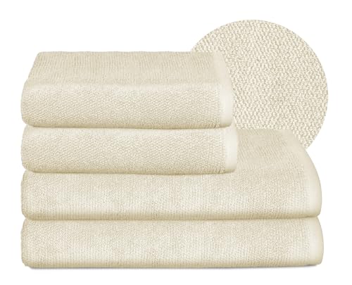 BEAUTEX Handtuch-Set Premium Frottier Sets Made in Europe, 100% Baumwolle 550g/m², Oeko-TEX Zertifiziert (Set: 2 Hand-, 2 Badetücher in Creme) von BEAUTEX