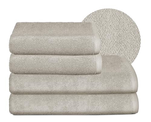 BEAUTEX Handtuch-Set Premium Frottier Sets Made in Europe, 100% Baumwolle 550g/m², Oeko-TEX Zertifiziert (Set: 2 Hand-, 2 Badetücher in Sandgrau) von BEAUTEX