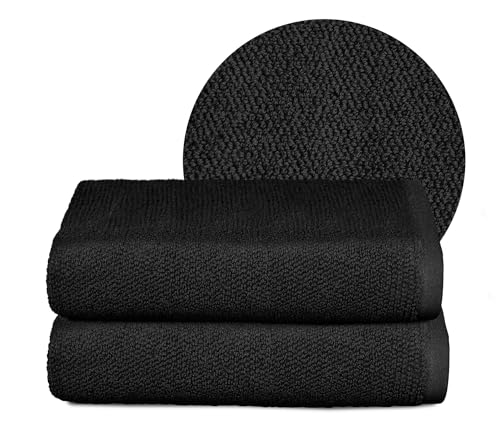 BEAUTEX Handtuch-Set Premium Frottier Sets Made in Europe, 100% Baumwolle 550g/m², Oeko-TEX Zertifiziert (Set: 2 Handtücher - 50x100 cm in Schwarz) von BEAUTEX