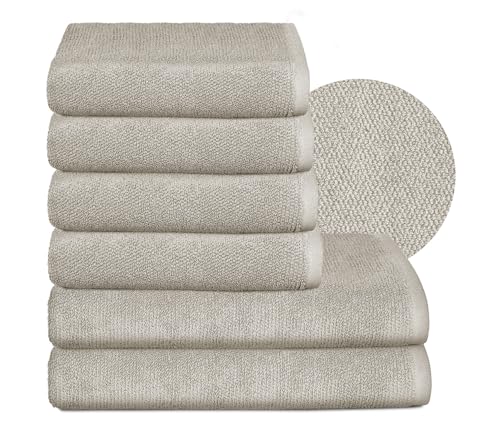 BEAUTEX Handtuch-Set Premium Frottier Sets Made in Europe, 100% Baumwolle 550g/m², Oeko-TEX Zertifiziert (Set: 4 Hand-, 2 Badetücher in Sandgrau) von BEAUTEX